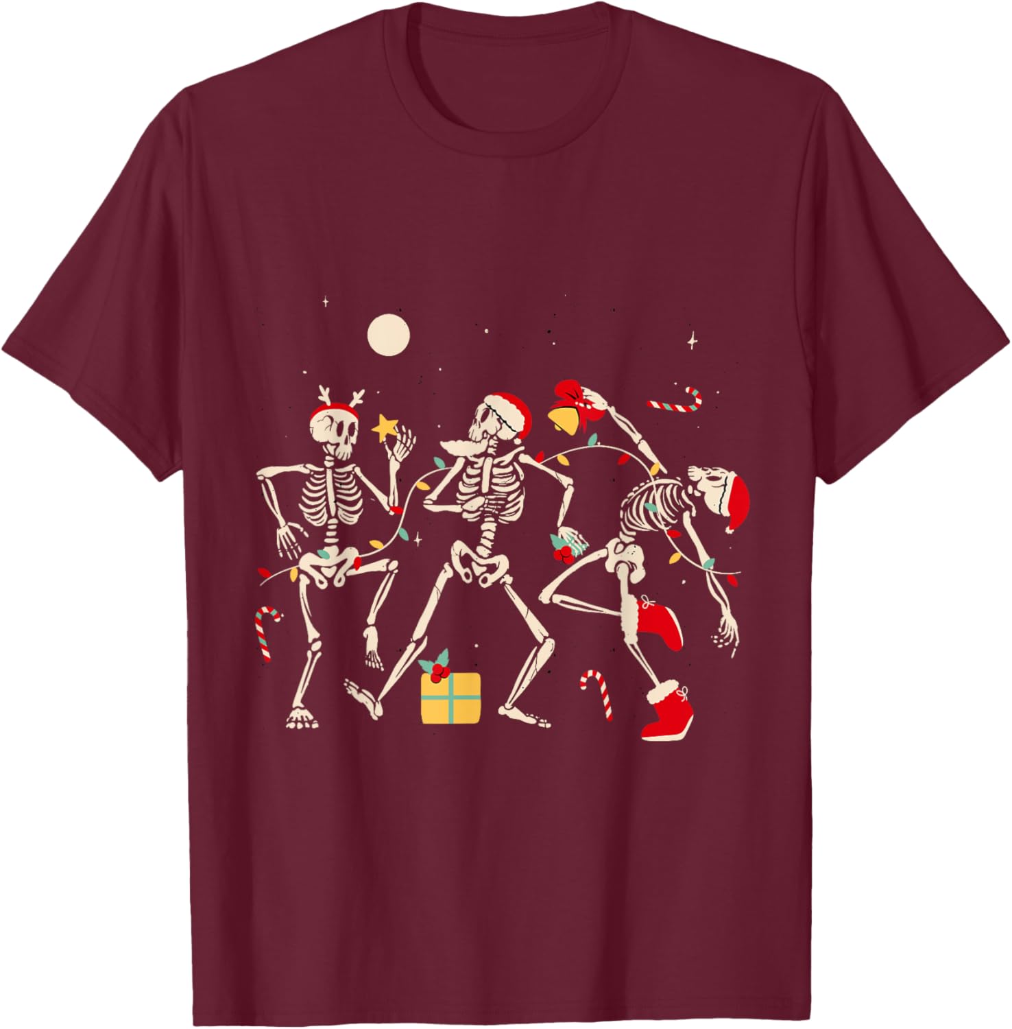 Funny Christmas Dancing Skeletons Xmas Humor Adult T-Shirt - T-Shirt | Maroon