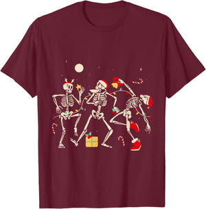 Funny Christmas Dancing Skeletons Xmas Humor Adult T-Shirt - T-Shirt | Maroon