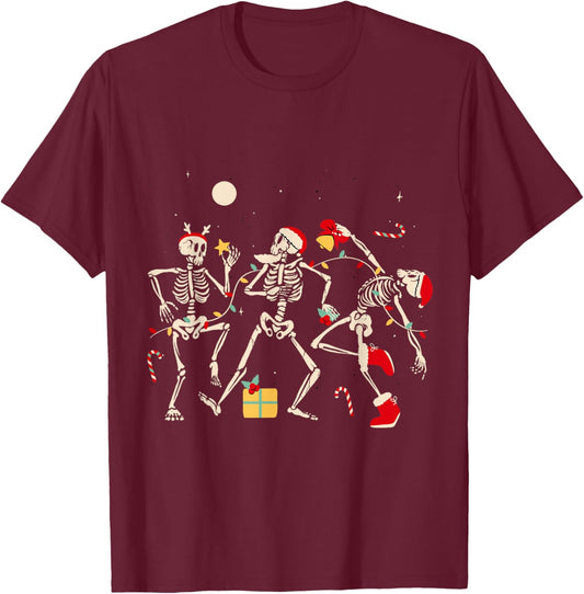Funny Christmas Dancing Skeletons Xmas Humor Adult T-Shirt - T-Shirt | Maroon