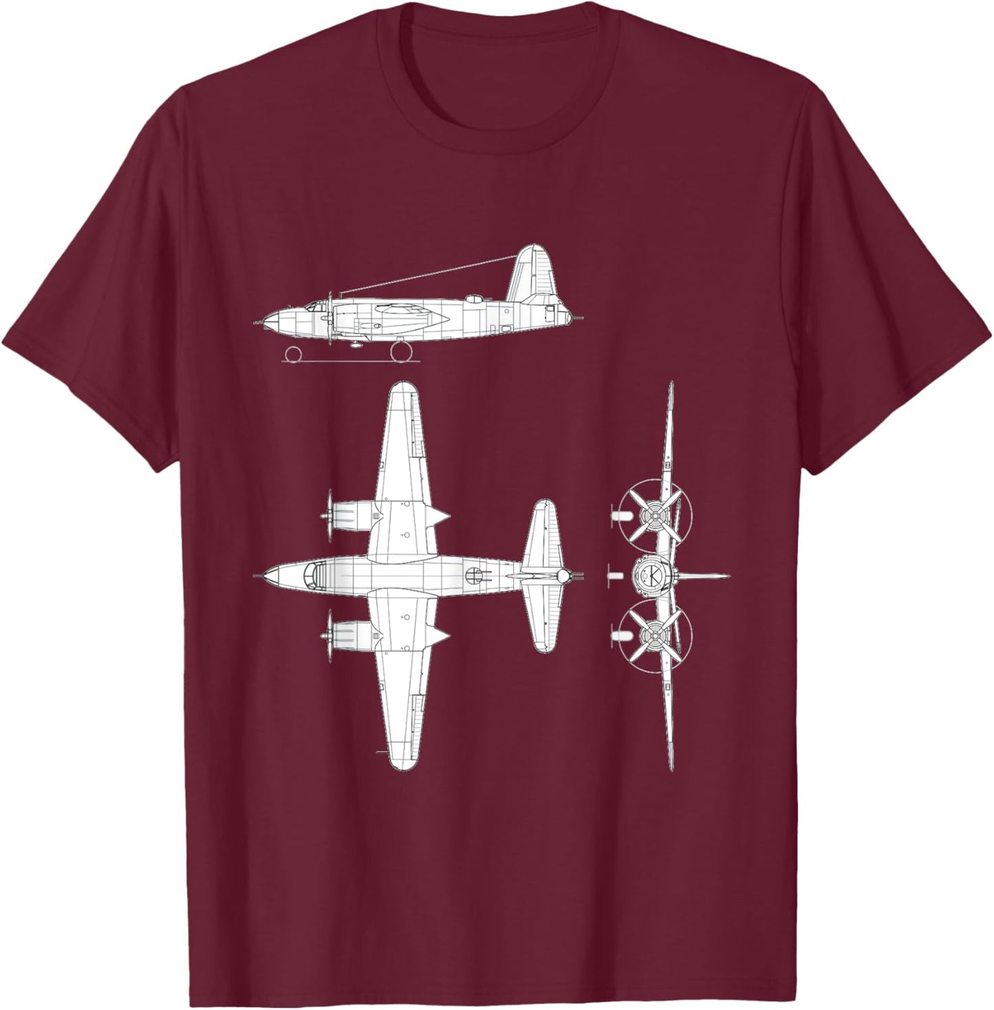 Martin B-26 Marauder WW2 Bomber Airplane Blueprint T-Shirt - T-Shirt | Maroon
