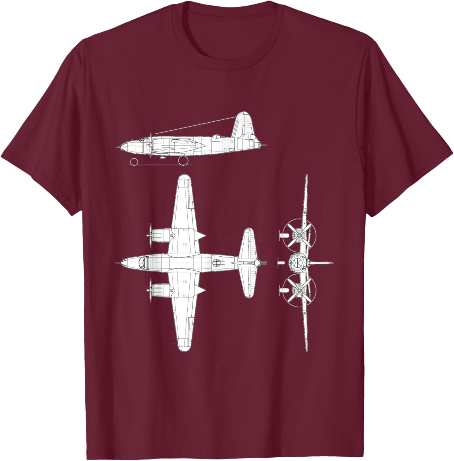 Martin B-26 Marauder WW2 Bomber Airplane Blueprint T-Shirt - T-Shirt | Maroon