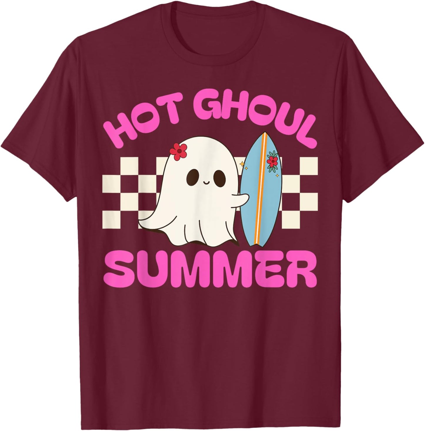 Funny Hot Ghoul Summer Ghost Spooky Beach Halloween Men Women T-Shirt - T-Shirt | Maroon