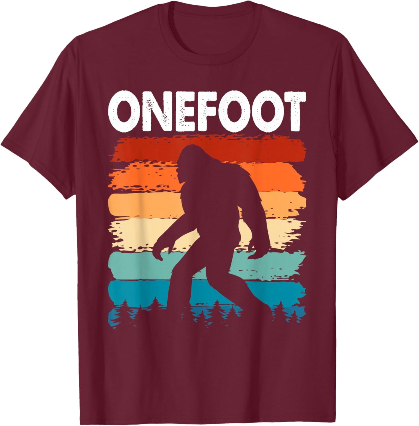 Onefoot | Leg Amputee Recovery Bigfoot | Funny Retro Sunset T-Shirt - T-Shirt | Maroon