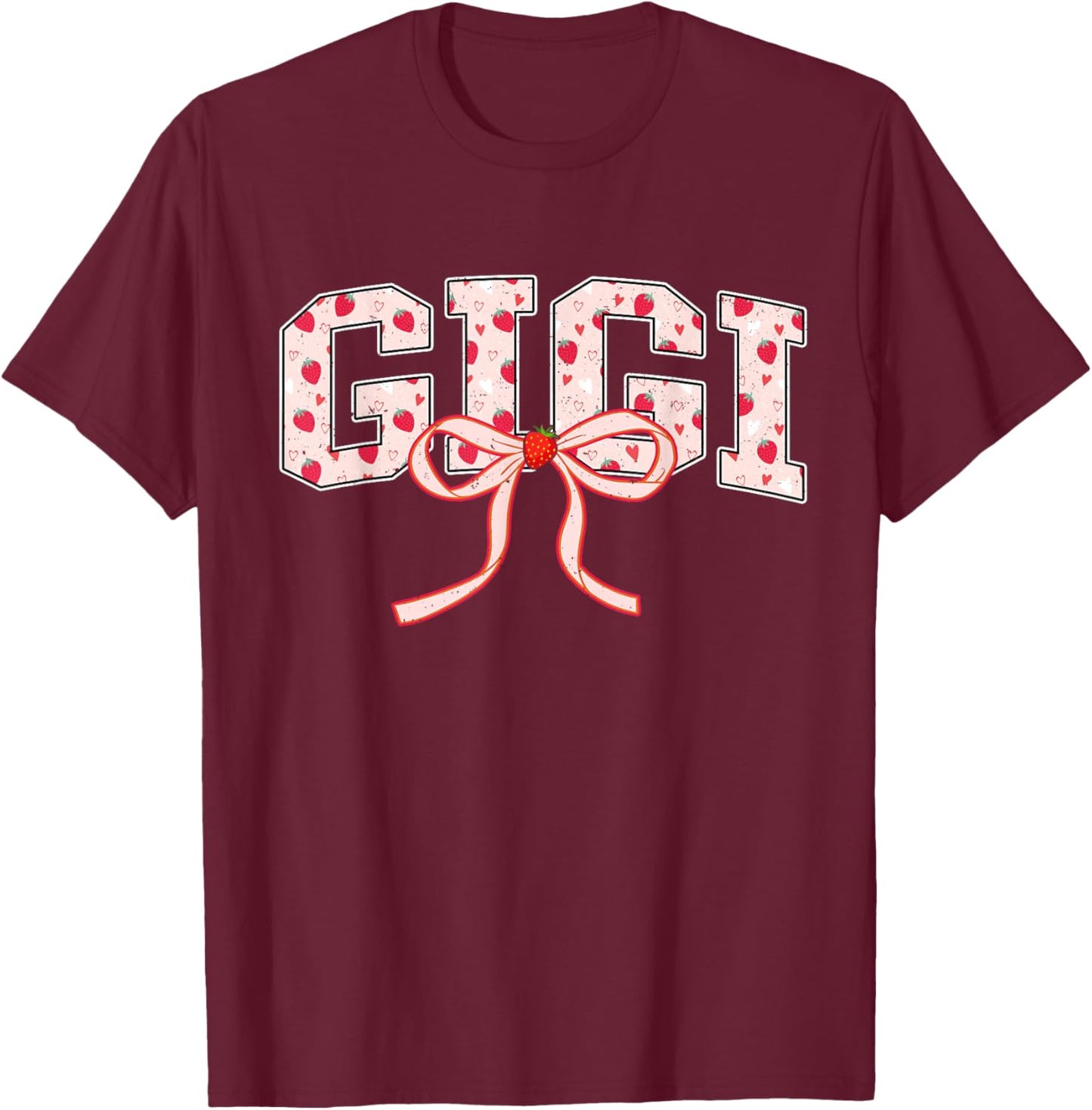 Gigi Strawberry Coquette Bow Matching Family T-Shirt - T-Shirt | Maroon