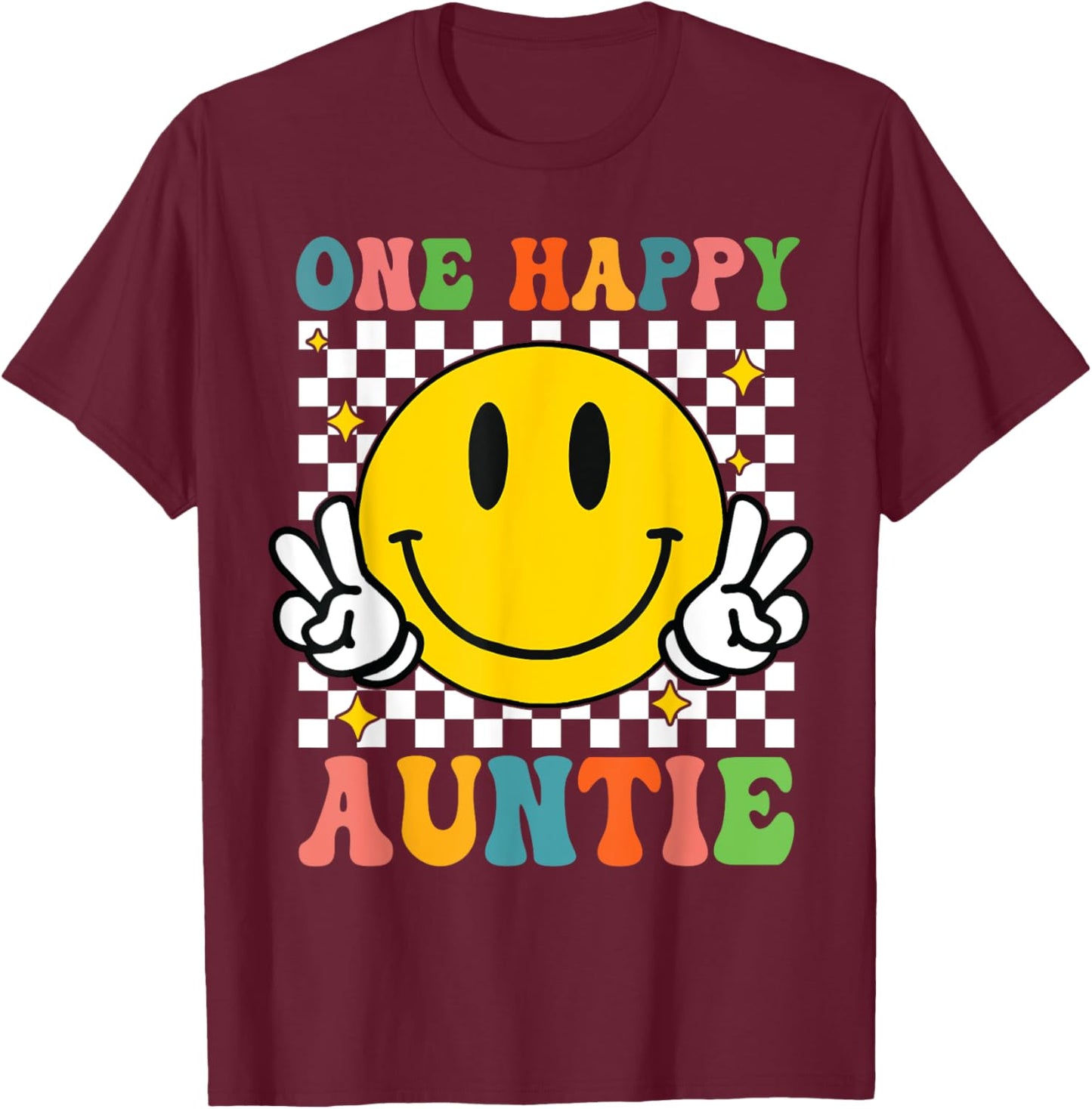 One Happy Dude Auntie happy face 1st Birthday Family T-Shirt - T-Shirt | Maroon