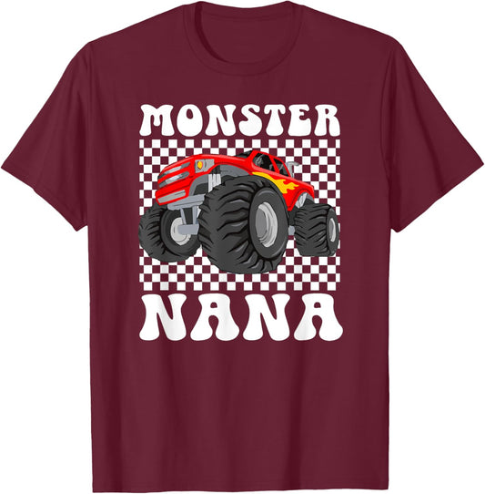Monster Nana Groovy Monster Truck Nana Grandma T-Shirt - T-Shirt | Maroon