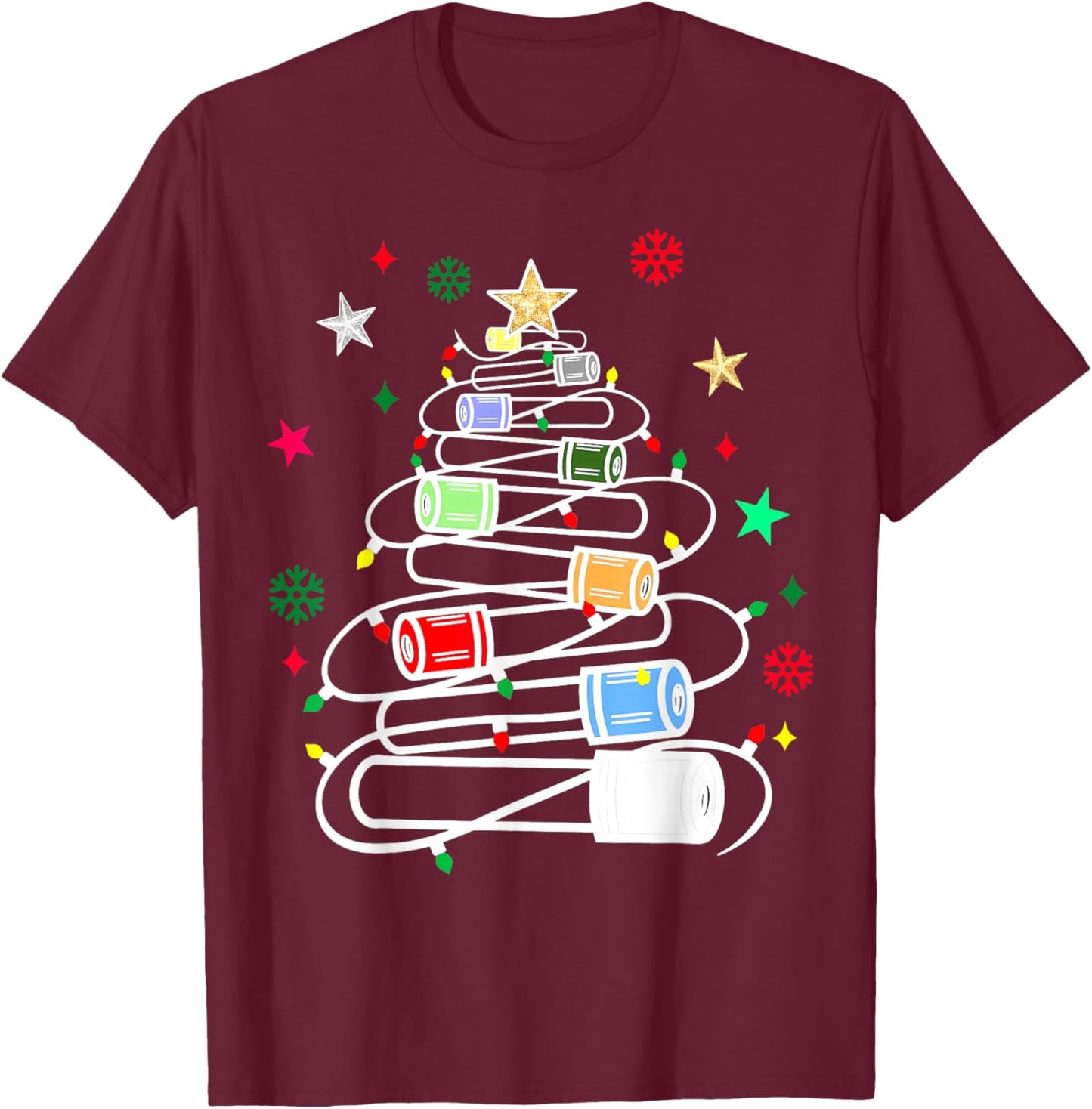 Chemistry Lab Scientist Phlebotomist Christmas Test Tubes Christmas Tree for Medical Professionals, Science Enthusiasts, Lab Technicians, -Adults, Black, Small, Short Sleeve, Winter T-Shirt - T-Shirt | Maroon