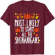 Most Likely To Shenanigans Family Matching Thanksgiving T-Shirt - T-Shirt | Maroon