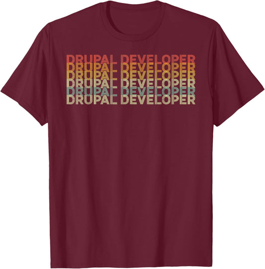 Retro 70s Drupal Developer Job Title T-Shirt - T-Shirt | Maroon