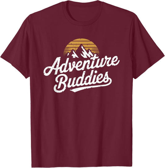 Adventure Buddies Mountain Hiker Hiking Funny Couple Outdoor T-Shirt - T-Shirt | Maroon