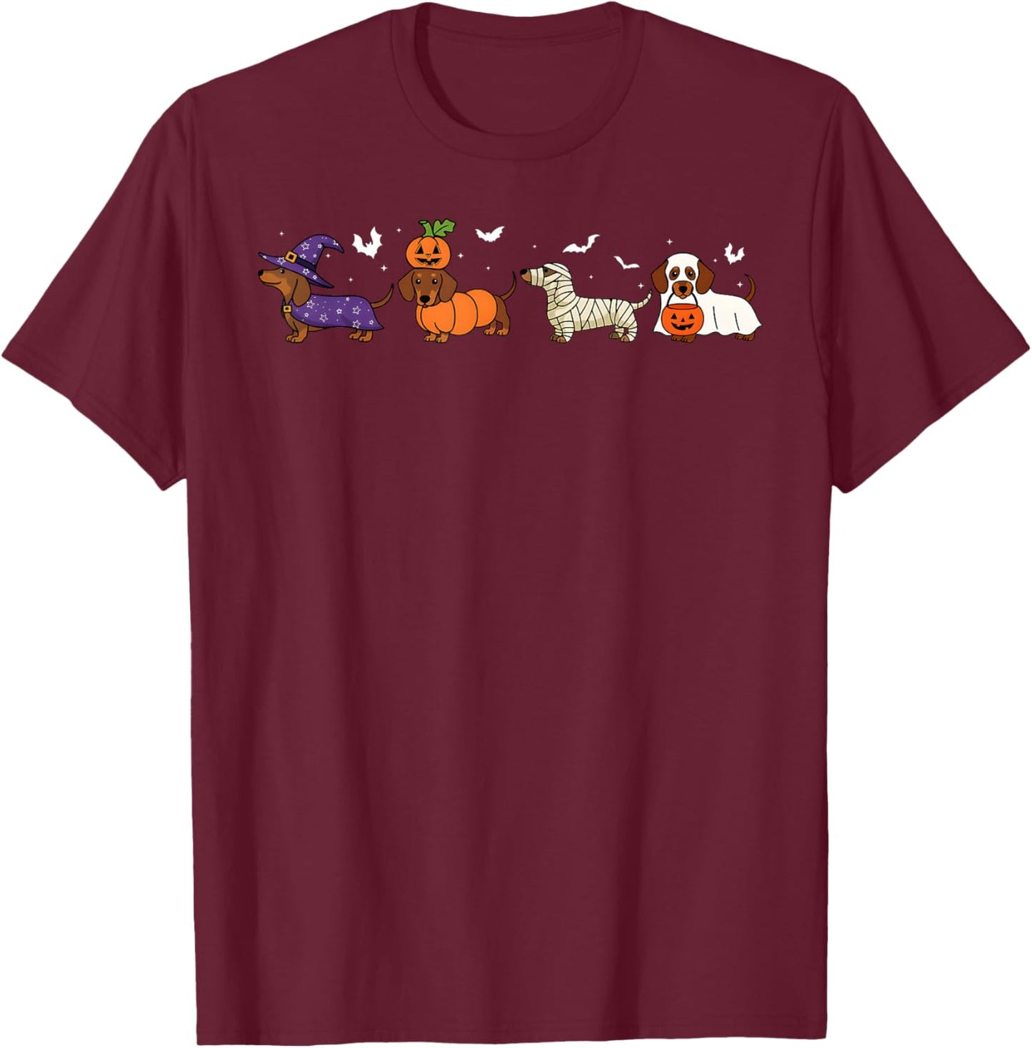 Dachshund Halloween Wiener Dog Pumpkin Weenie Witch T-Shirt - T-Shirt | Maroon
