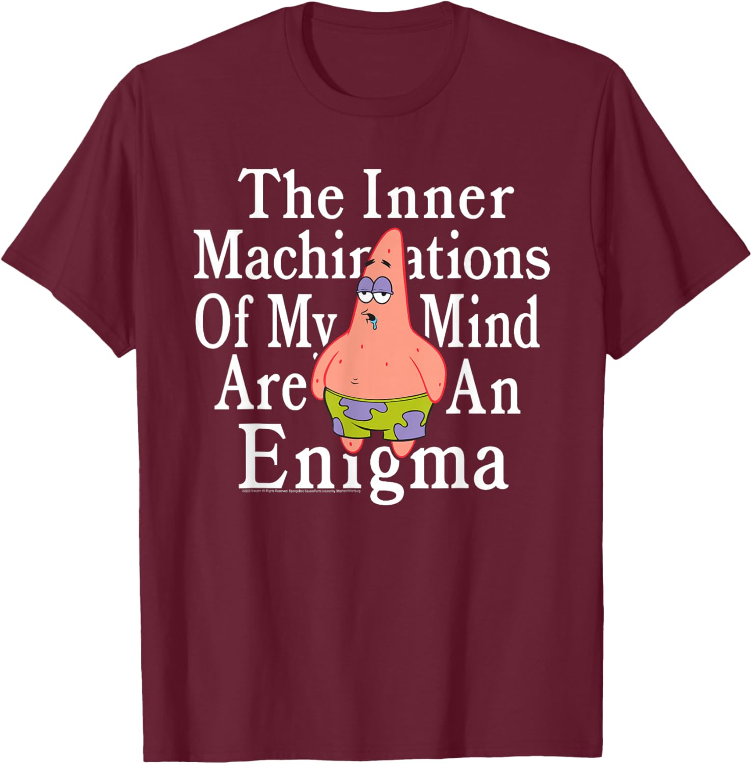 Patrick Star My Mind is an Enigma Funny Existential Cartoon T-Shirt - T-Shirt | Maroon
