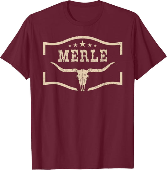 Merle Cowboy Wild West 90s Personalized, Merle Family Pride T-Shirt - T-Shirt | Maroon