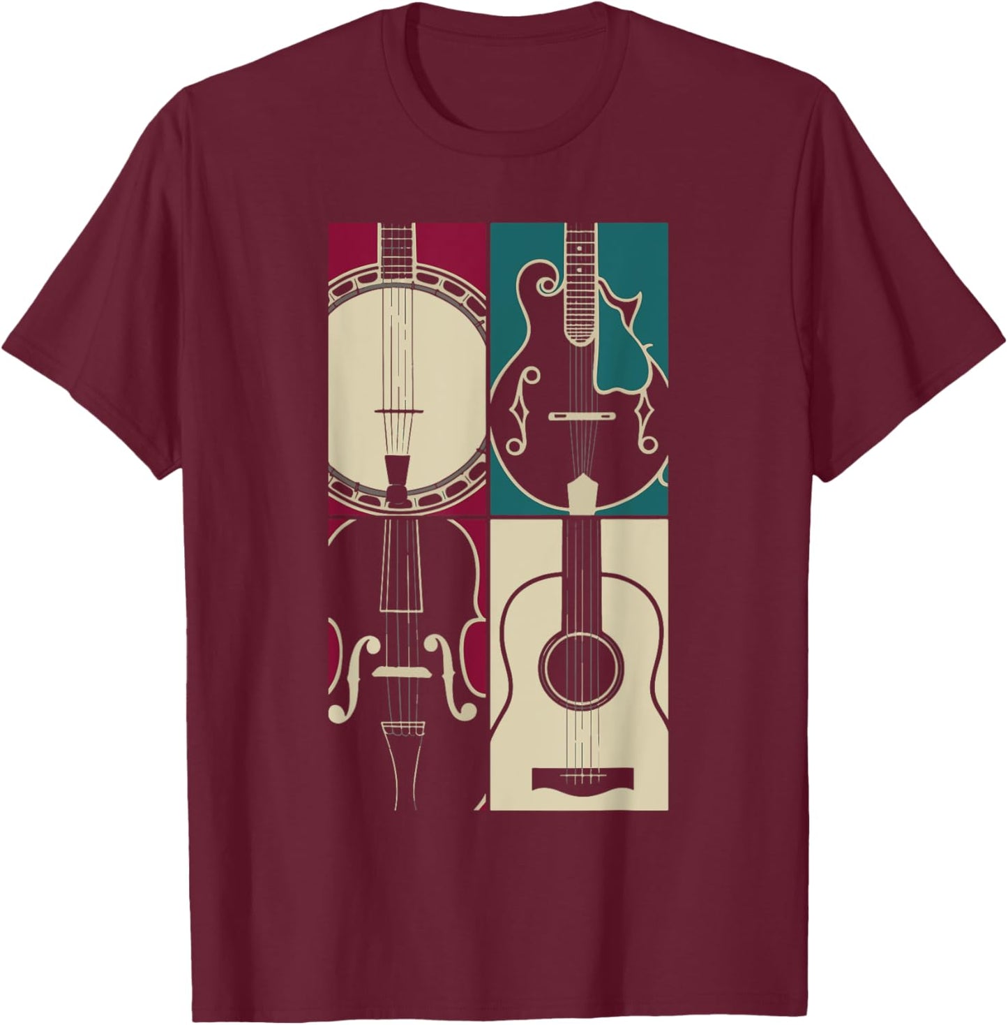 Bluegrass Instrument Pop Art Style Art T-Shirt - T-Shirt | Maroon