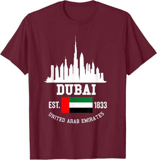 Dubai Souvenir Skyline UAE United Arab Emirate Reminder T-Shirt - T-Shirt | Maroon