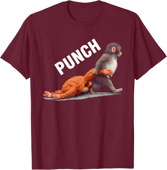 Cute Baby Monkey Named Punch Shirt Punch Monkey Supporter T-Shirt - T-Shirt | Maroon