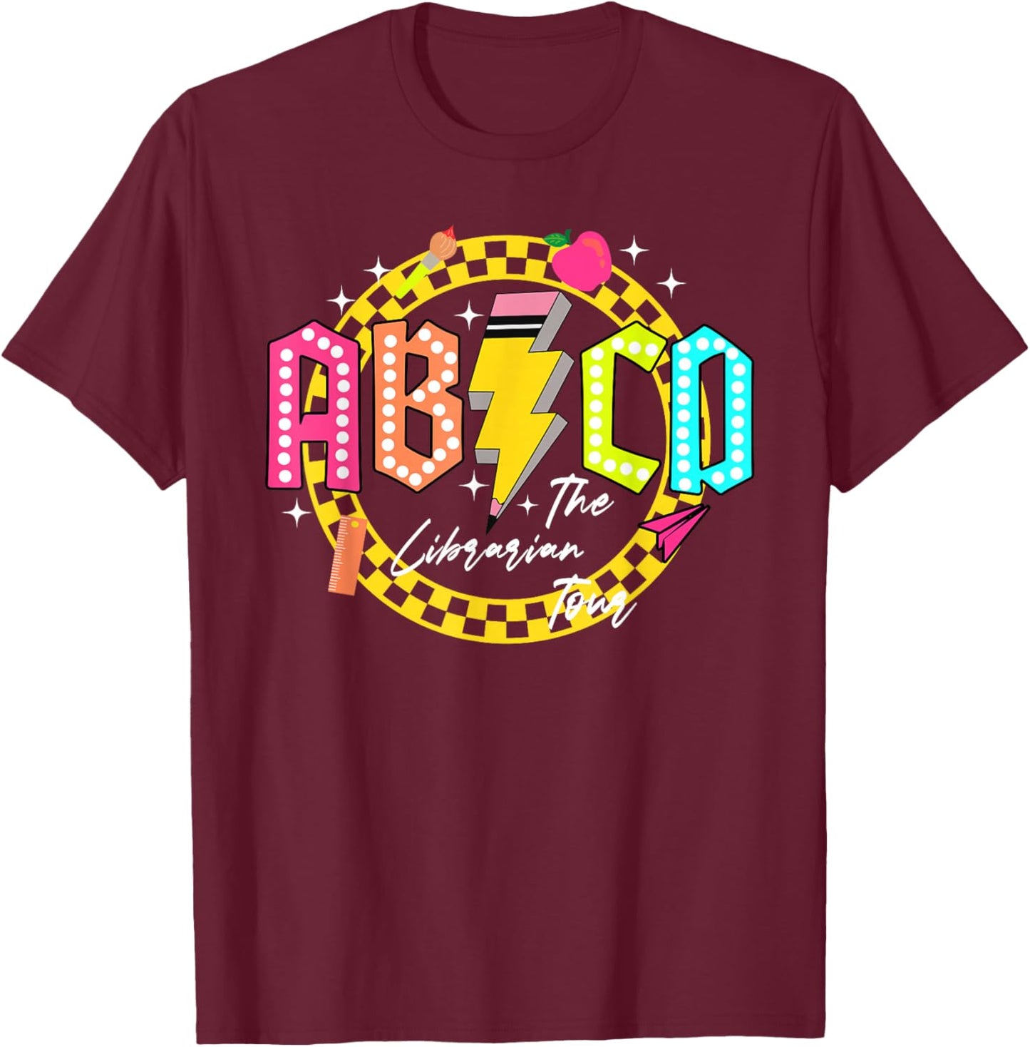 Funny Rock Librarian Tour Back to school ABCD Teacher Tour T-Shirt - T-Shirt | Maroon