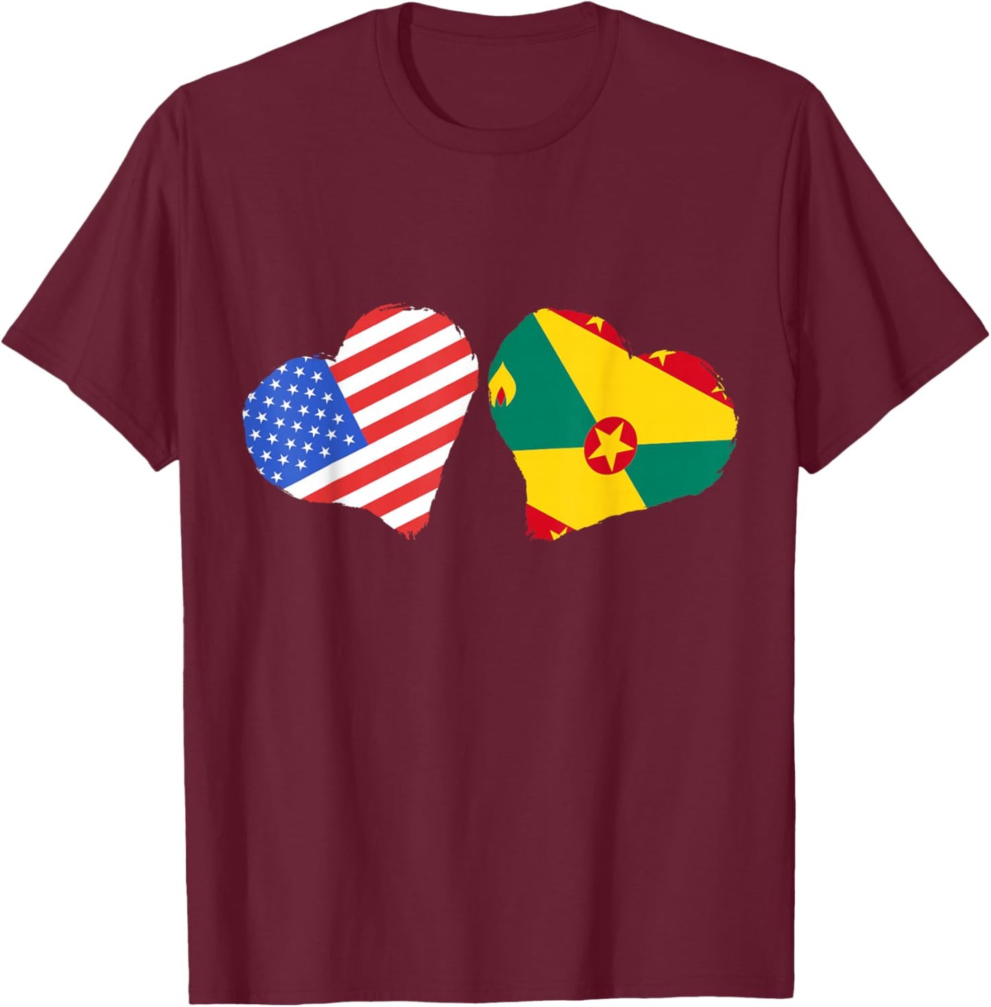 Grenada Flag USA Heart Grenadian Pride Grenadian Roots T-Shirt - T-Shirt | Maroon