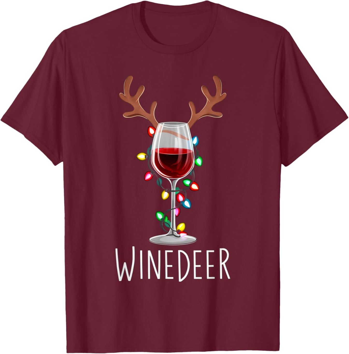 Winedeer Reinbeer Santa Hat Reindeer Couple Xmas Matching T-Shirt - T-Shirt | Maroon