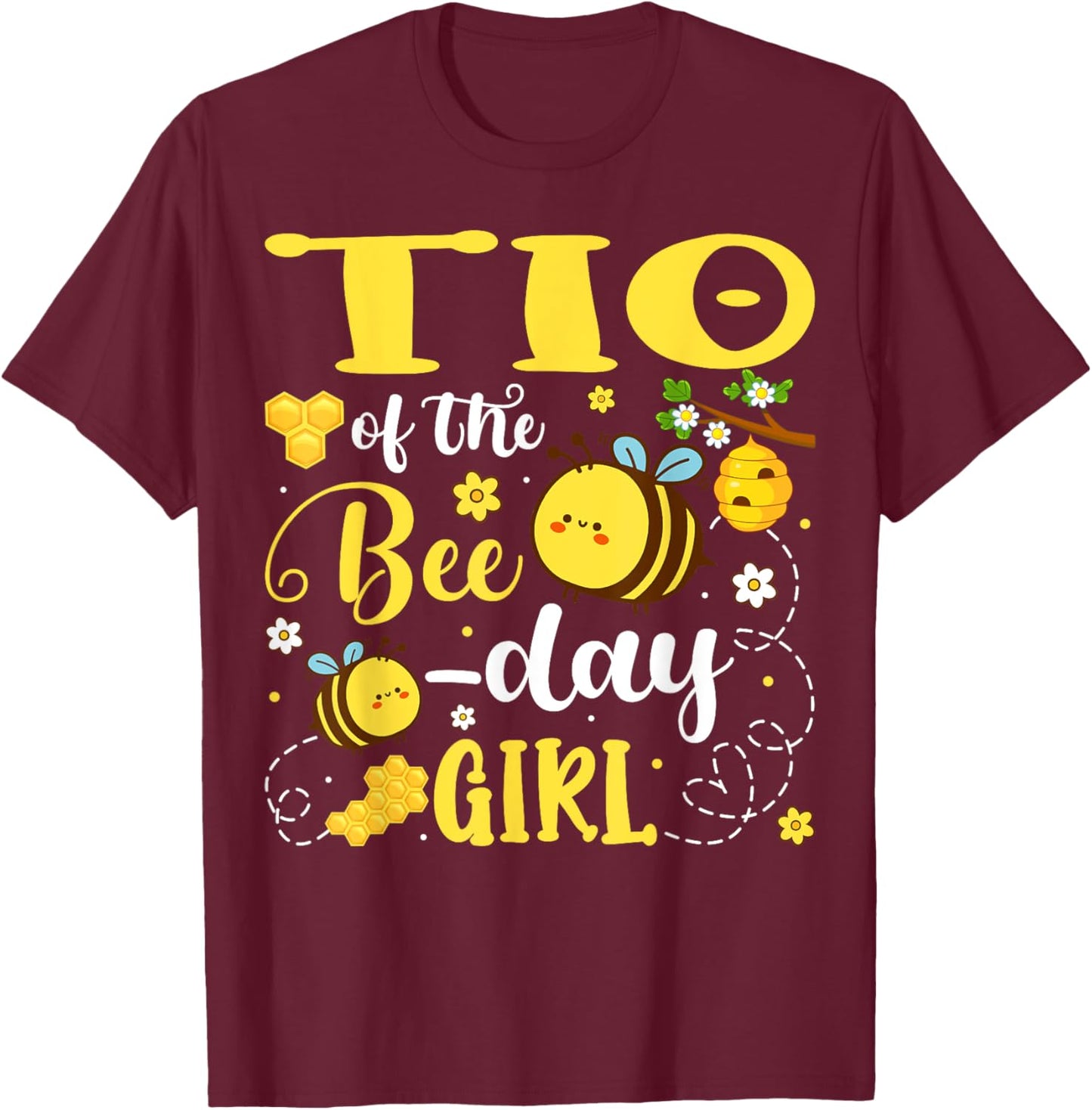 Tio of The Bee-Day Girl Birthday Party Matching Family T-Shirt - T-Shirt | Maroon