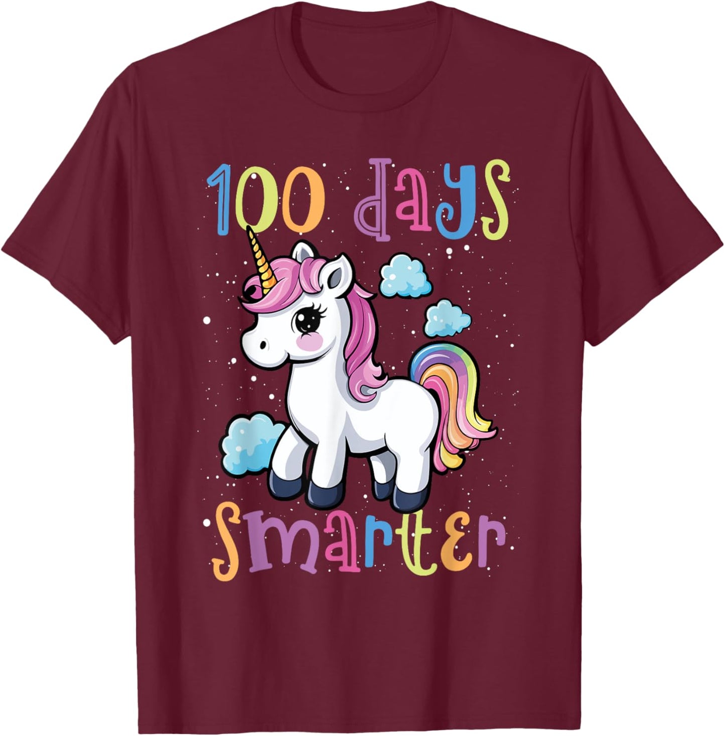 100 Days Smarter Unicorn Magic 100th Day Of School Kids T-Shirt - T-Shirt | Maroon