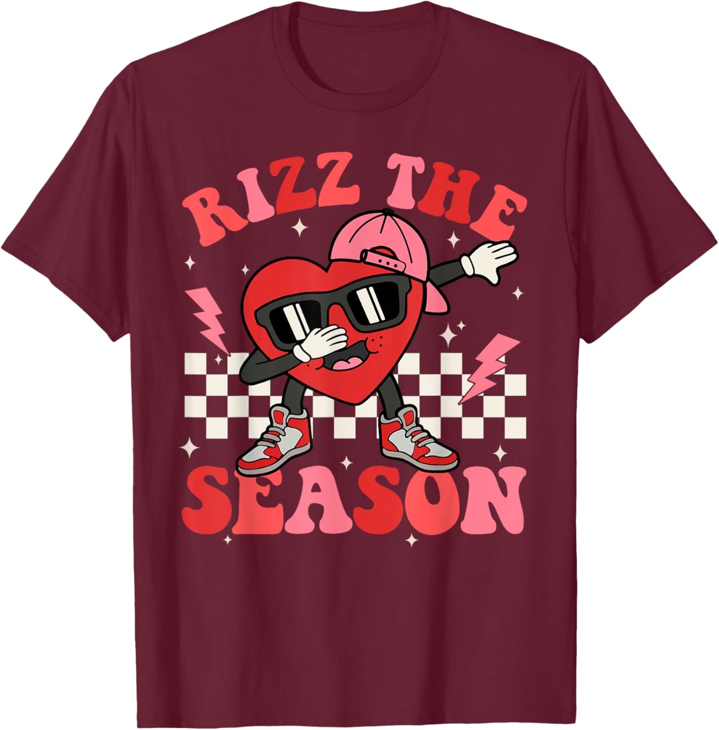 Rizz The Season Valentine Dabbing Heart Valentine Rizzler T-Shirt - T-Shirt | Maroon