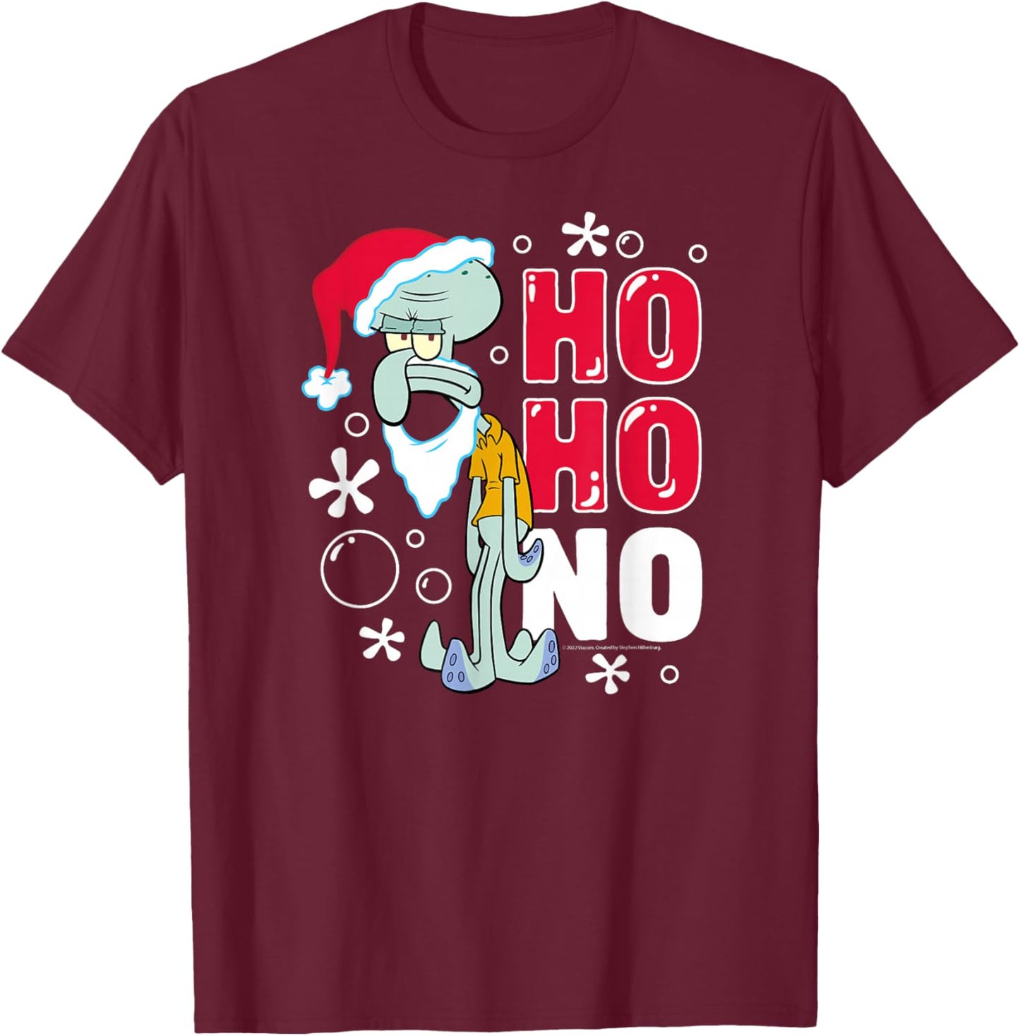 SpongeBob SquarePants - Squidward Christmas Santa Ho Ho No T-Shirt - T-Shirt | Maroon