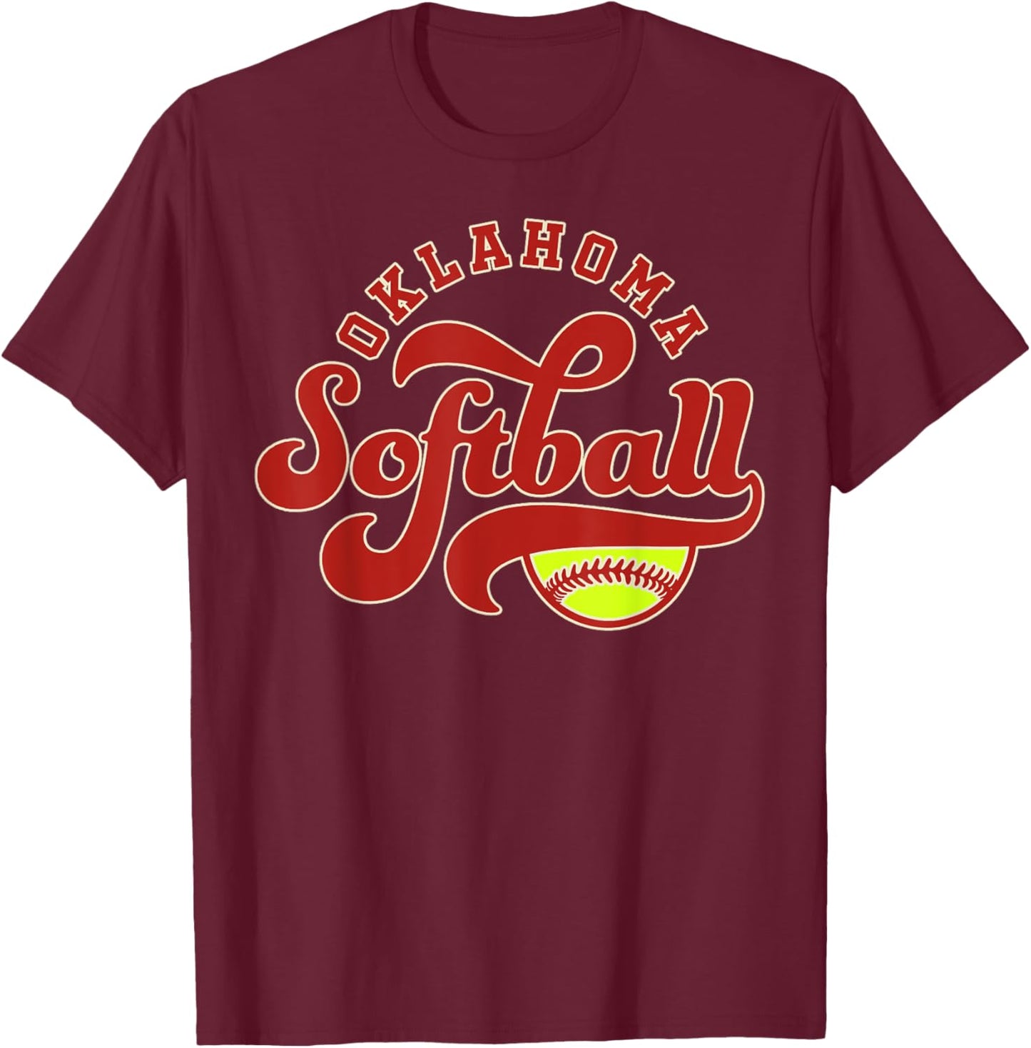Oklahoma Softball Vintage Kids Team Retro Softball Fan T-Shirt - T-Shirt | Maroon