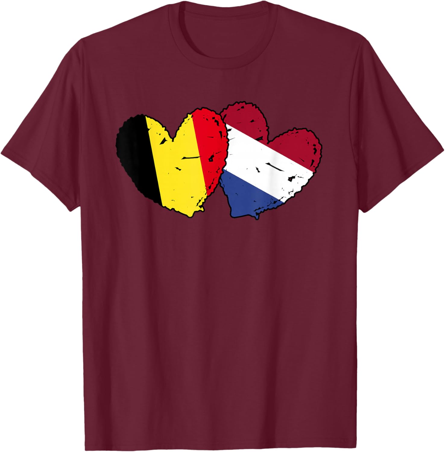 Belgium Netherlands Hearts Flag Belgian Dutch Friendship T-Shirt - T-Shirt | Maroon