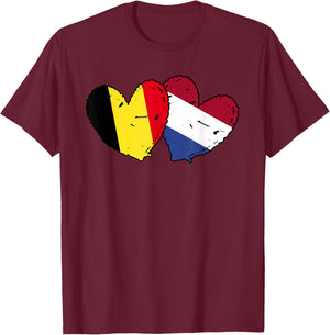 Belgium Netherlands Hearts Flag Belgian Dutch Friendship T-Shirt - T-Shirt | Maroon