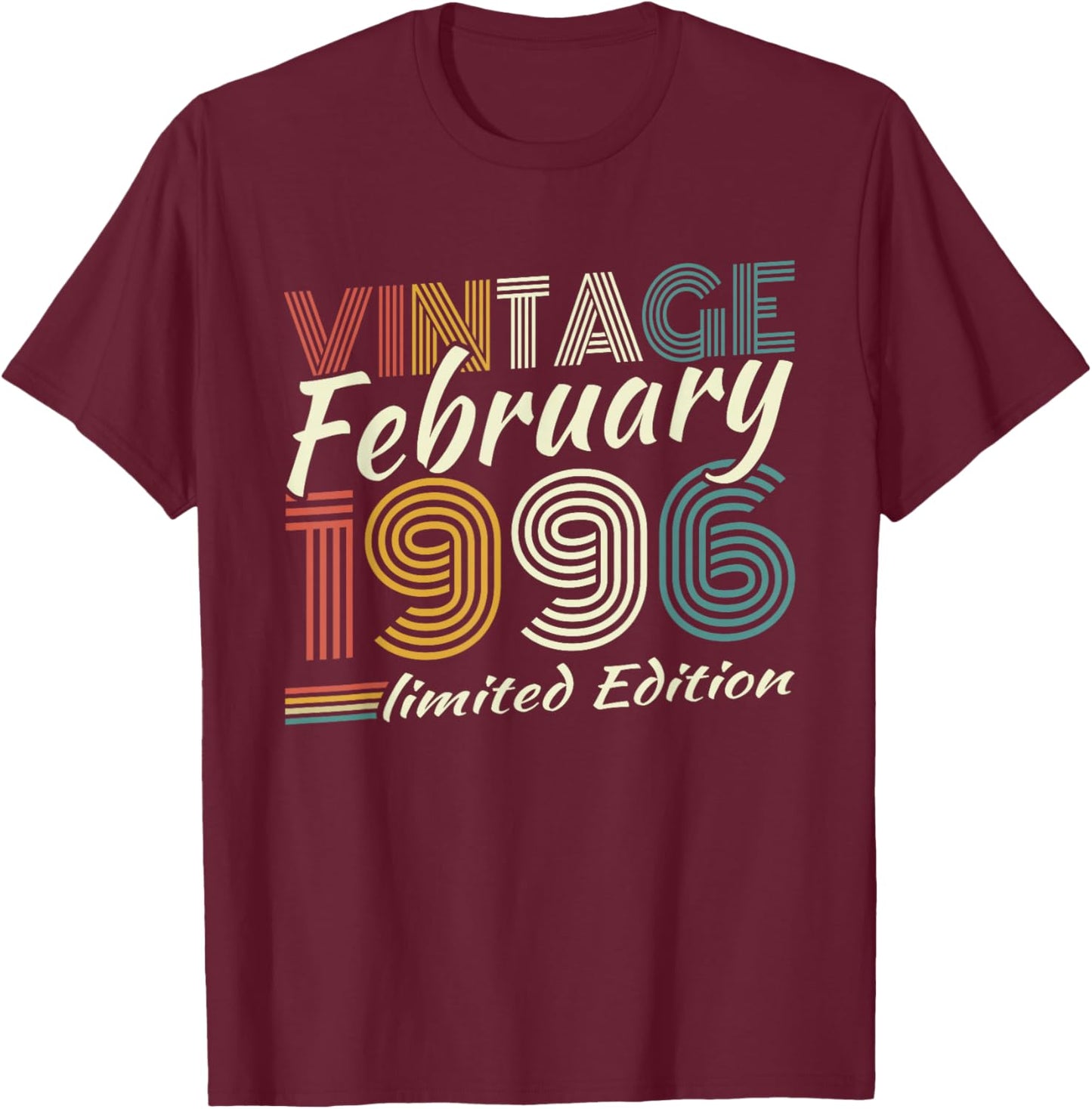 Vintage February 1996 Birthday Gift 30 Years Men T-Shirt - T-Shirt | Maroon
