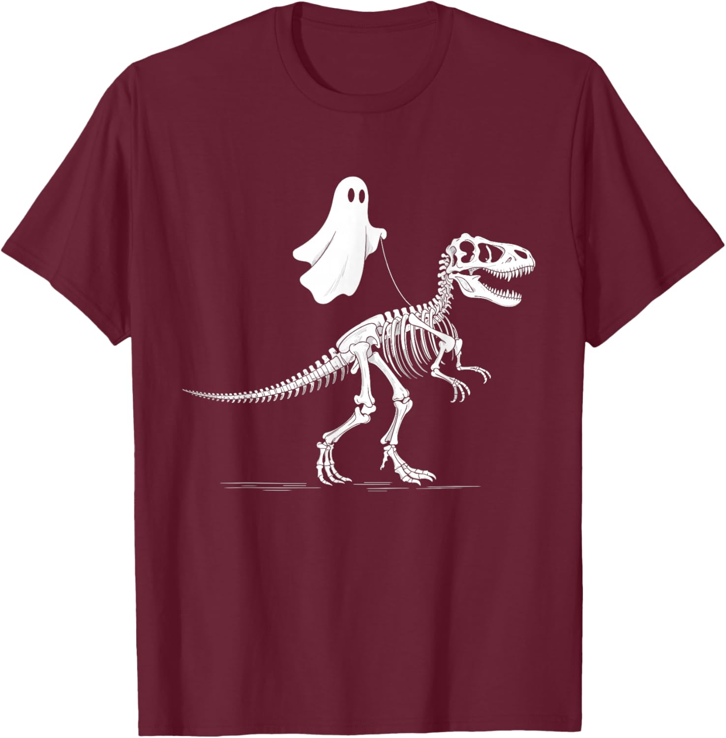 Halloween Ghost Walking Dinosaur Skeleton T Rex Funny T-Shirt - T-Shirt | Maroon