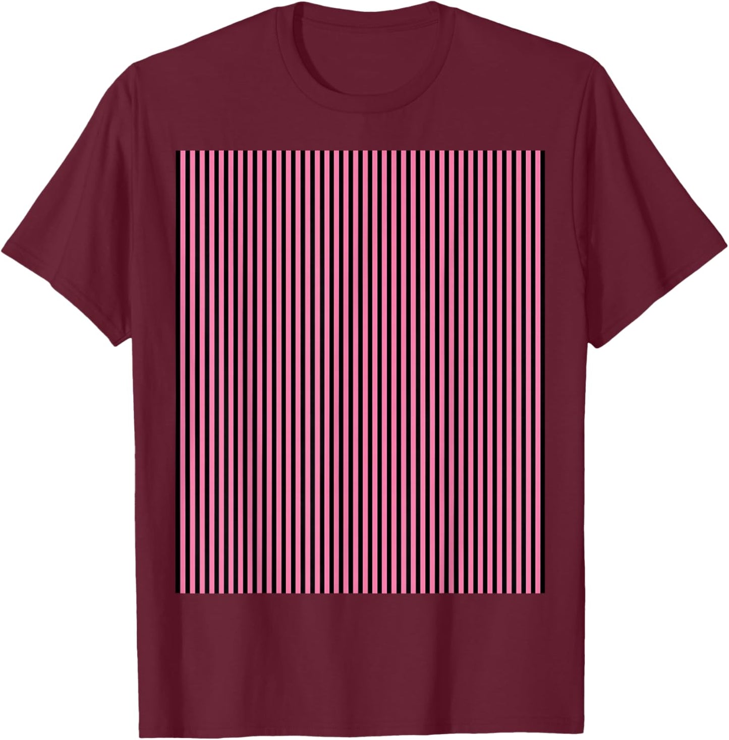 Black & Pink, Striped Design Pattern T-Shirt - T-Shirt | Maroon