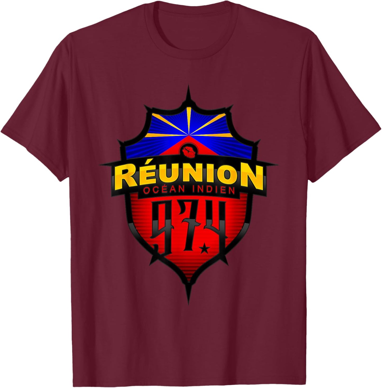 974 Reunion - Shield C26 T-Shirt - T-Shirt | Maroon