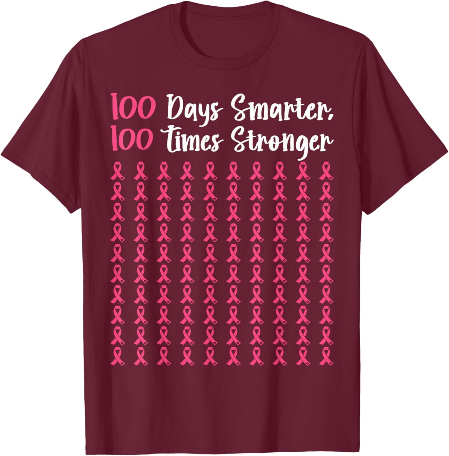 Breast Cancer 100 Days of School Teachers Men Women Kids T-Shirt - T-Shirt | Maroon