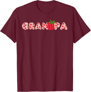 Grandpa Strawberry First Birthday Party Strawberry Birthday T-Shirt - T-Shirt | Maroon