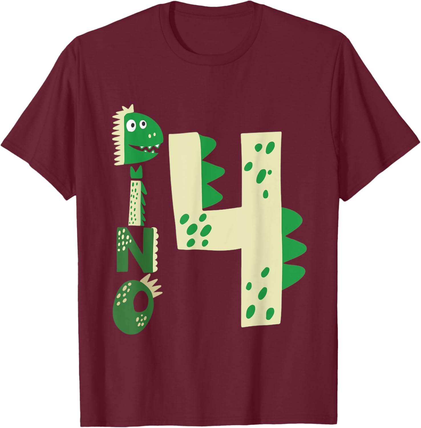 Dino Four Birthday Dinosaur 4th Birthday Boy Girl T-Shirt - T-Shirt | Maroon