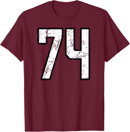 White and Black Sports Number 74 Jersey Uniform Player T-Shirt - T-Shirt | Maroon