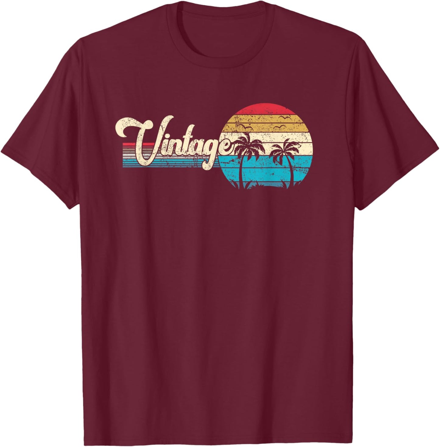 Cool Summer Beach Vacation Men Women Sunset Palm Tree T-Shirt - T-Shirt | Maroon