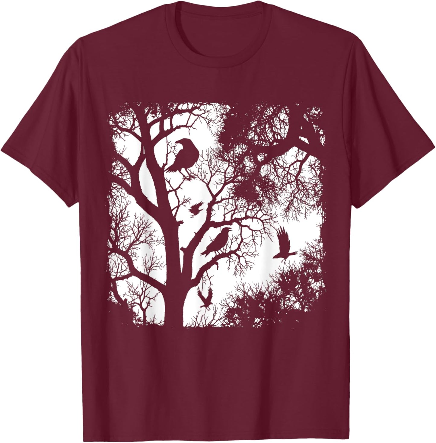 Gothic Raven Tree Dark Forest Crow Night Wilderness Aesthe T-Shirt - T-Shirt | Maroon