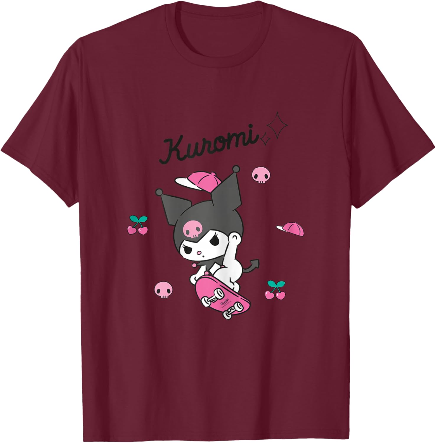 Hello Kitty Kuromi Skateboard T-Shirt - T-Shirt | Maroon
