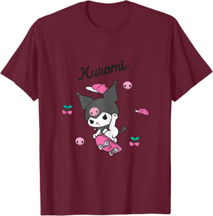 Hello Kitty Kuromi Skateboard T-Shirt - T-Shirt | Maroon