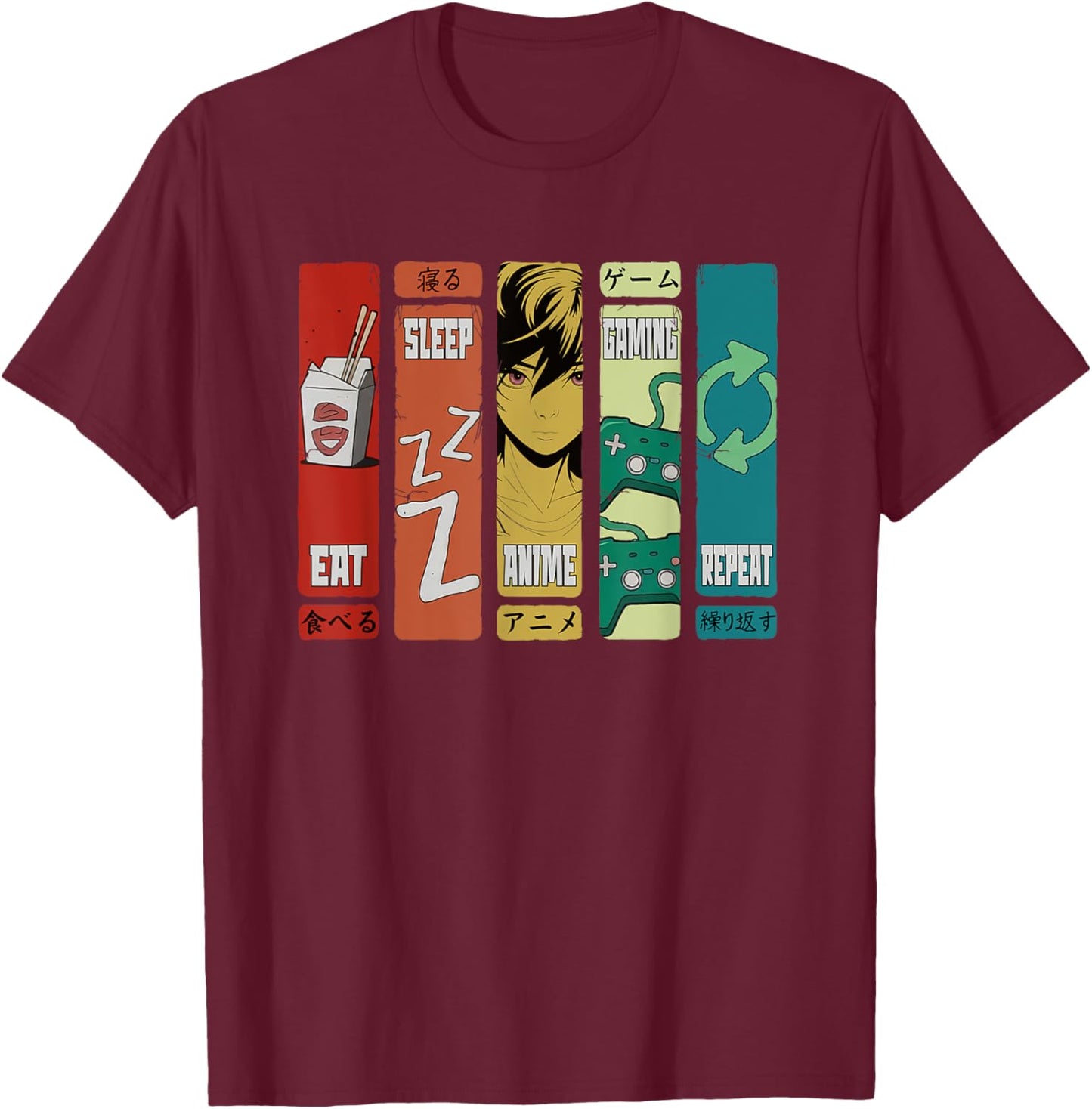 Eat Sleep Anime Gaming Repeat Funny Kawaii Anime Manga T-Shirt - T-Shirt | Maroon