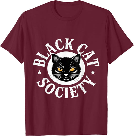 Black Cat Society Halloween Cat Lovers Circle T-Shirt - T-Shirt | Maroon