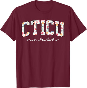 Floral Cardiac Nurse CTICU Cardiac Intermediate Unit Heart T-Shirt - T-Shirt | Maroon