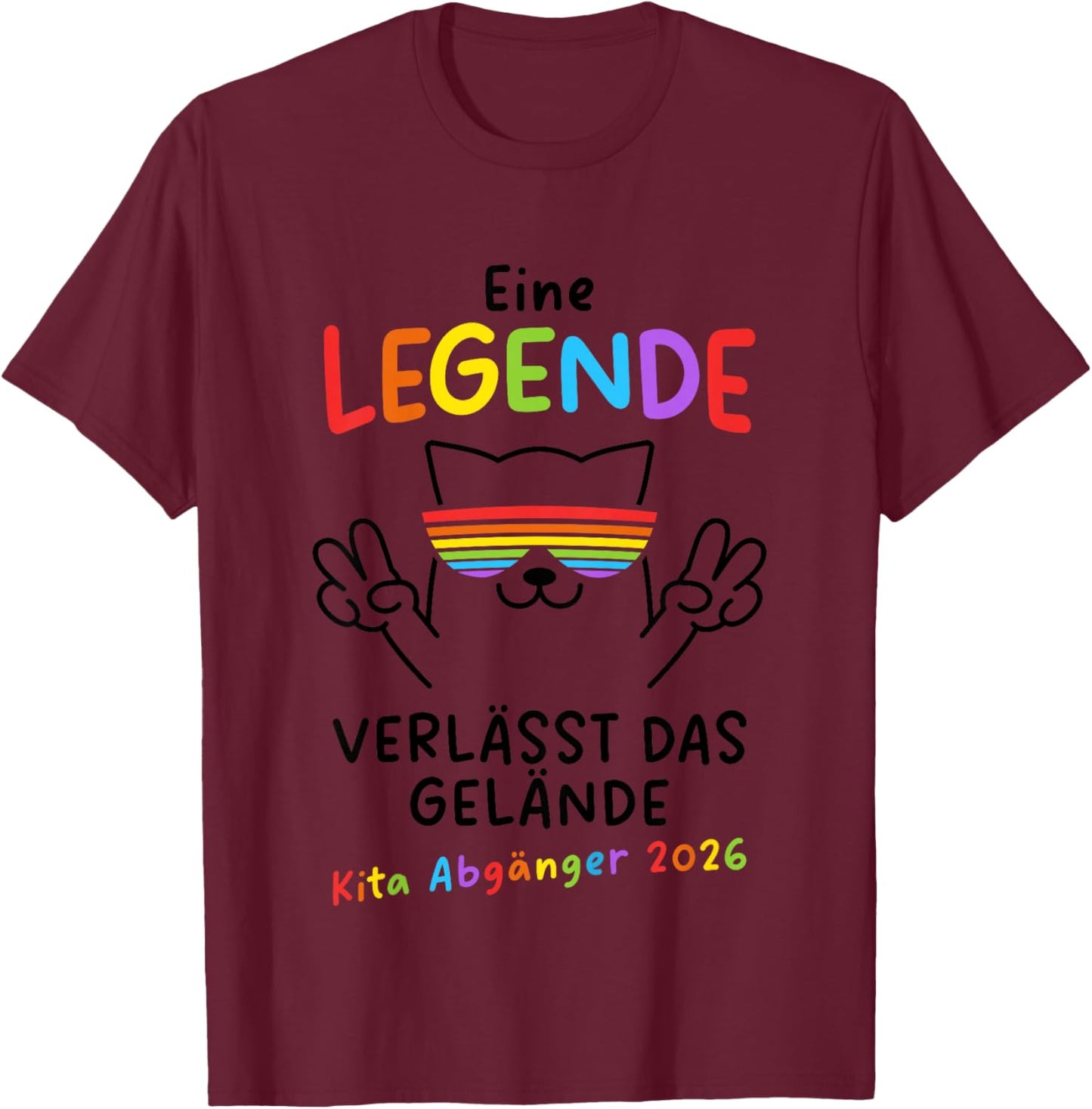 Kinder Kita Abgänger 2026 Kindergarten Abschluss Einschulung Katze T-Shirt - T-Shirt | Maroon