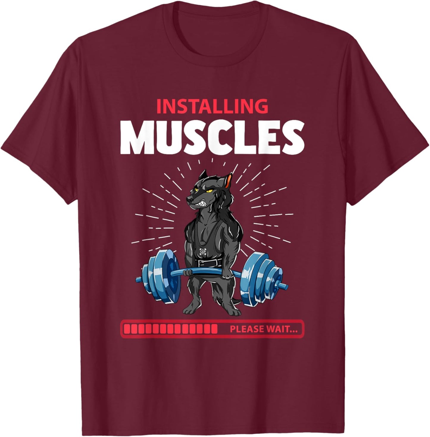Wolf Deadlift Fitness Gym Weightlifting T-Shirt - T-Shirt | Maroon