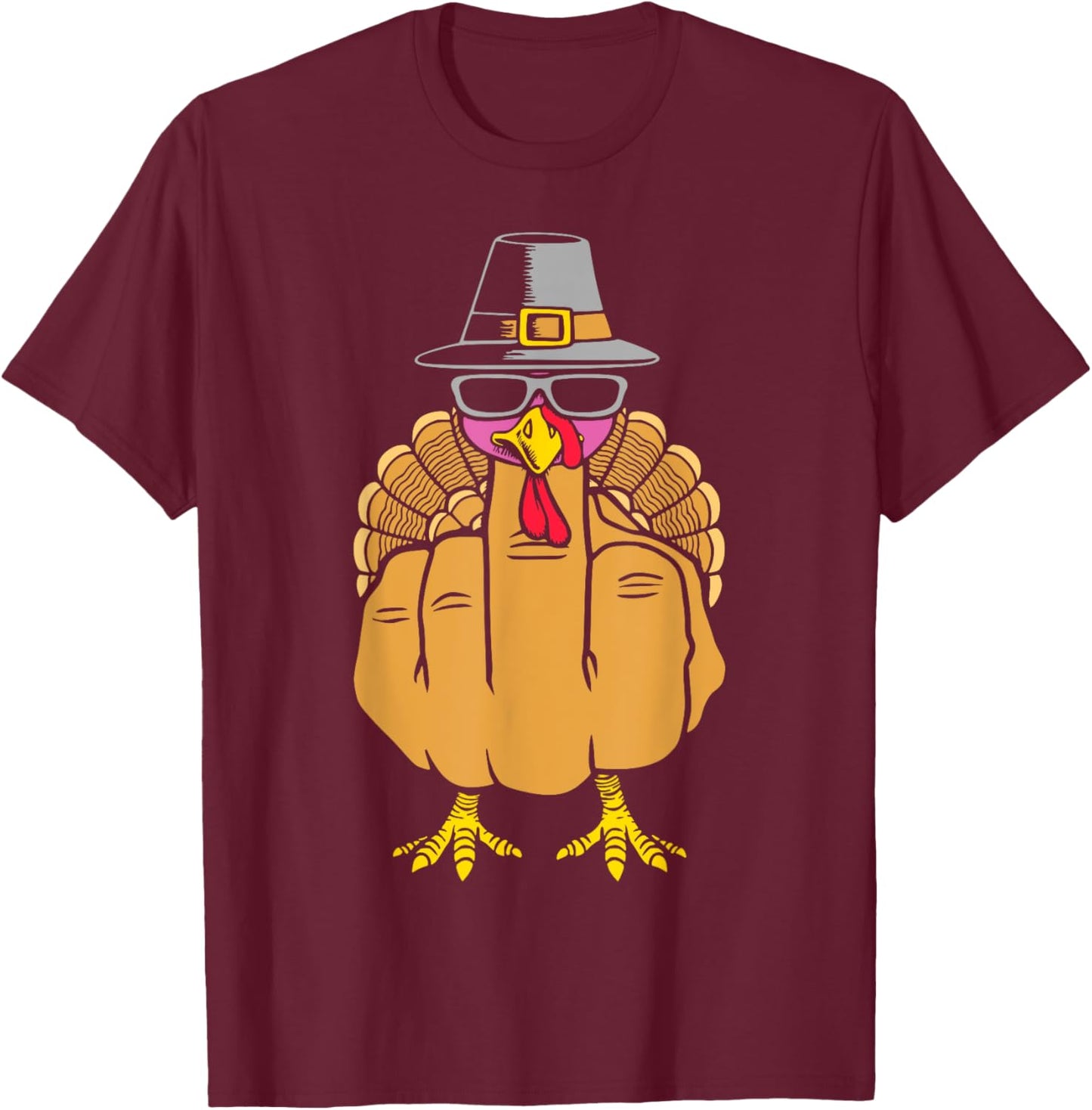 Turkey Middle Finger Adult Anti Social Thanksgiving Hand T-Shirt - T-Shirt | Maroon