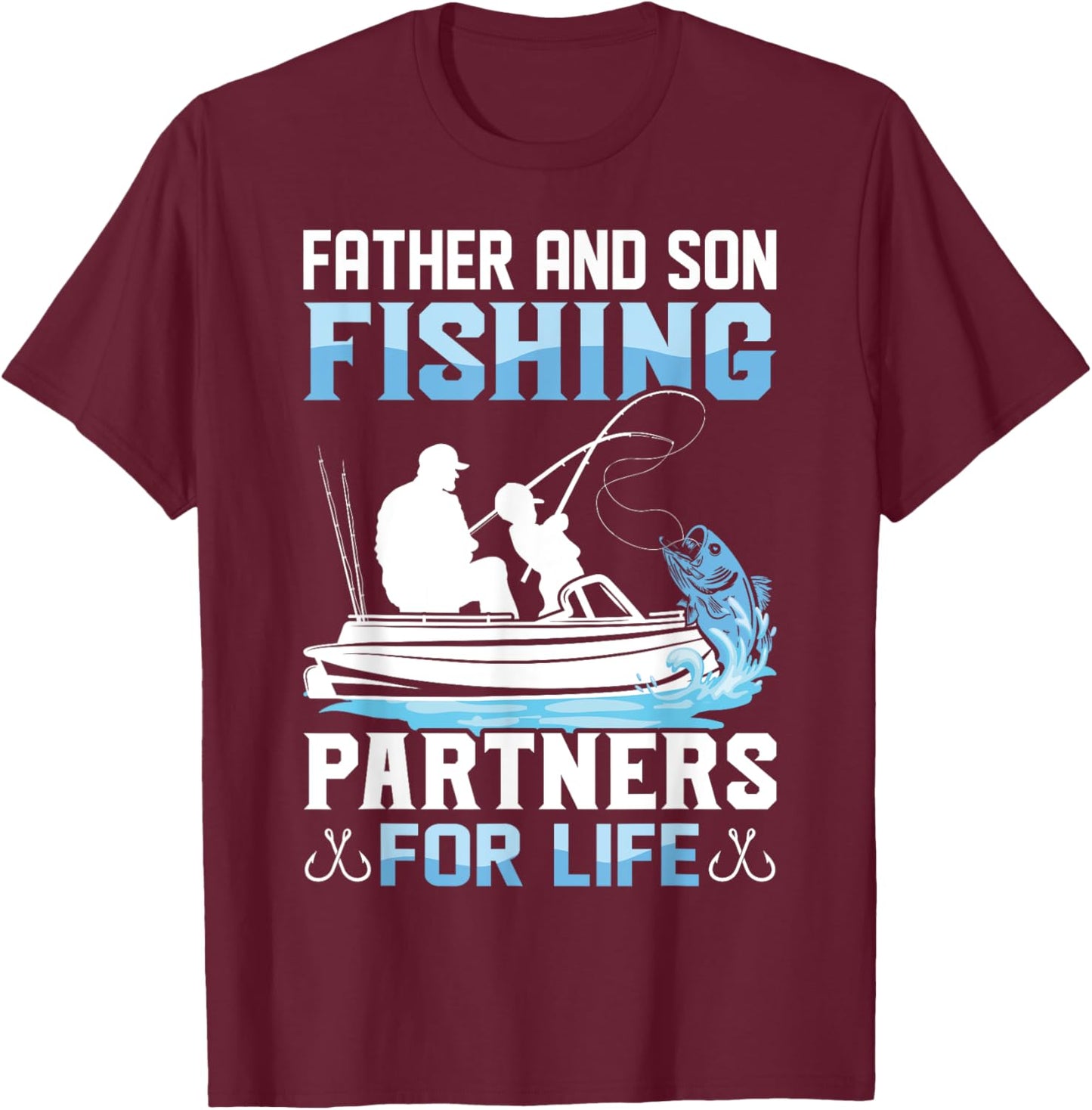 Father Son Fishing Partners For Life Funny Dad Son Matching T-Shirt - T-Shirt | Maroon