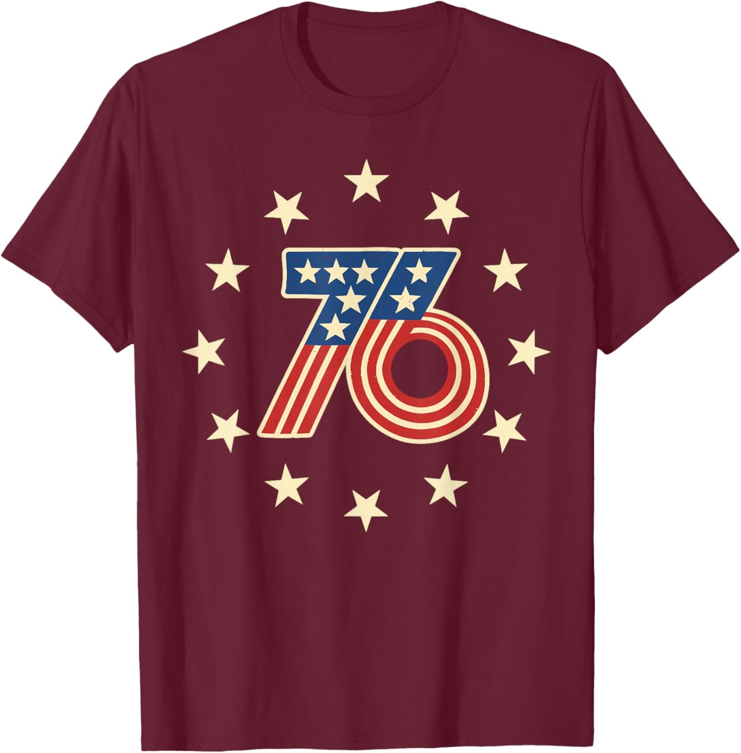 50th Birthday 1976 USA Bicentennial Groovy Retro Number 76 T-Shirt - T-Shirt | Maroon